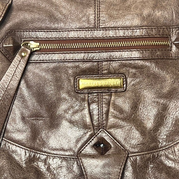 ISABELLA FIORE Women Brown Leather Gold hardware studded Boho shoulder bag Purs - Picture 3 of 8